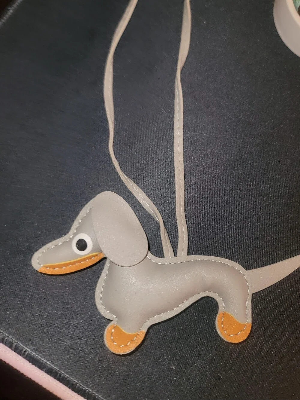 Gray Dachshund Crossbody Charm with Tan Accents
